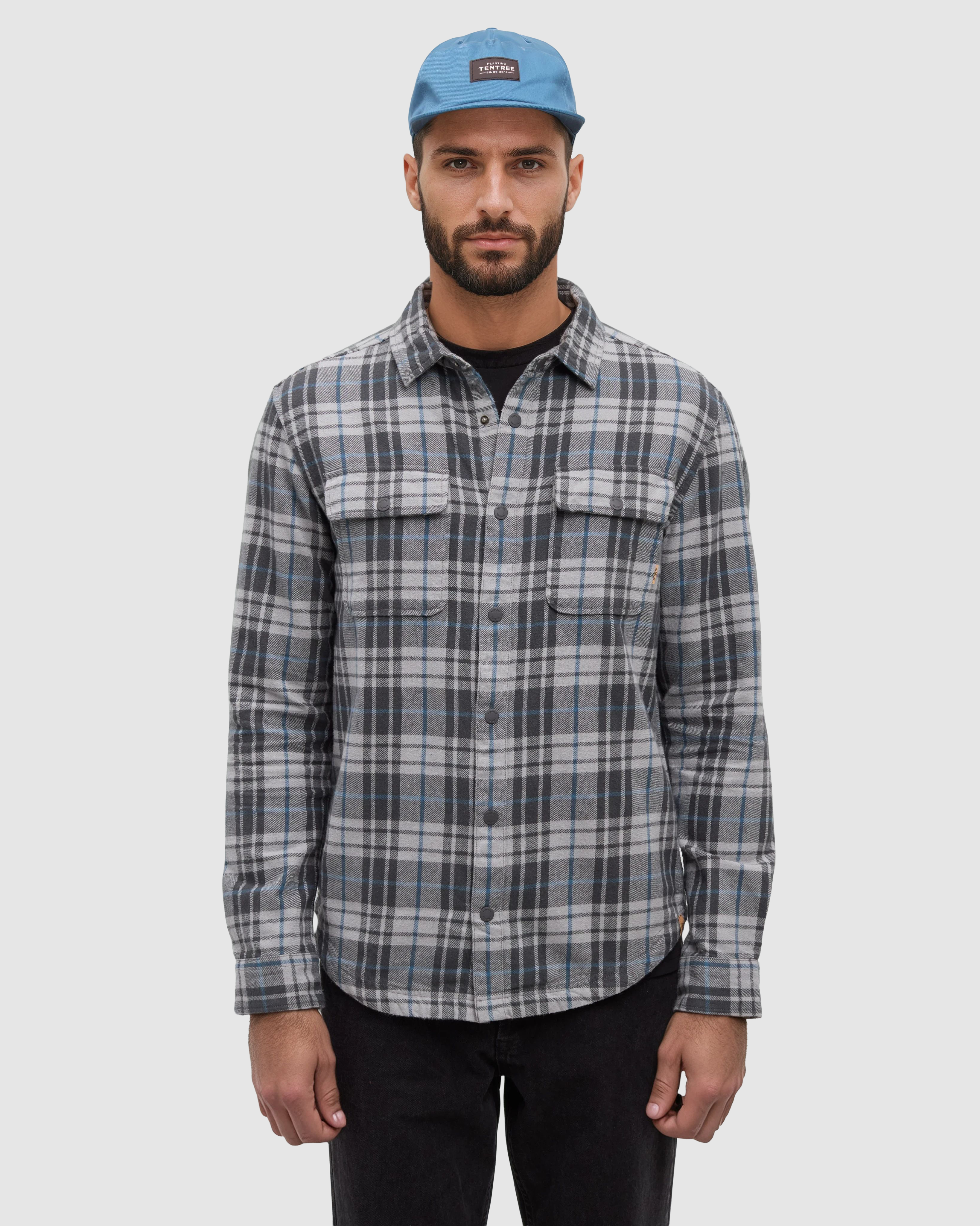 Tentree Men's Kapok Flannel Colville - Graphite Spruce Plaid