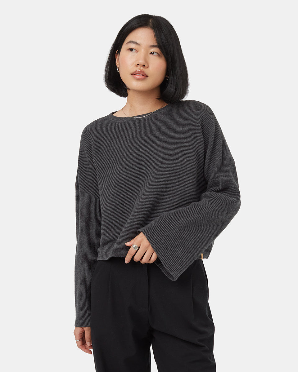 Tentree Women's Highline Bell Sleeve Sweater - Dark Grey Heather