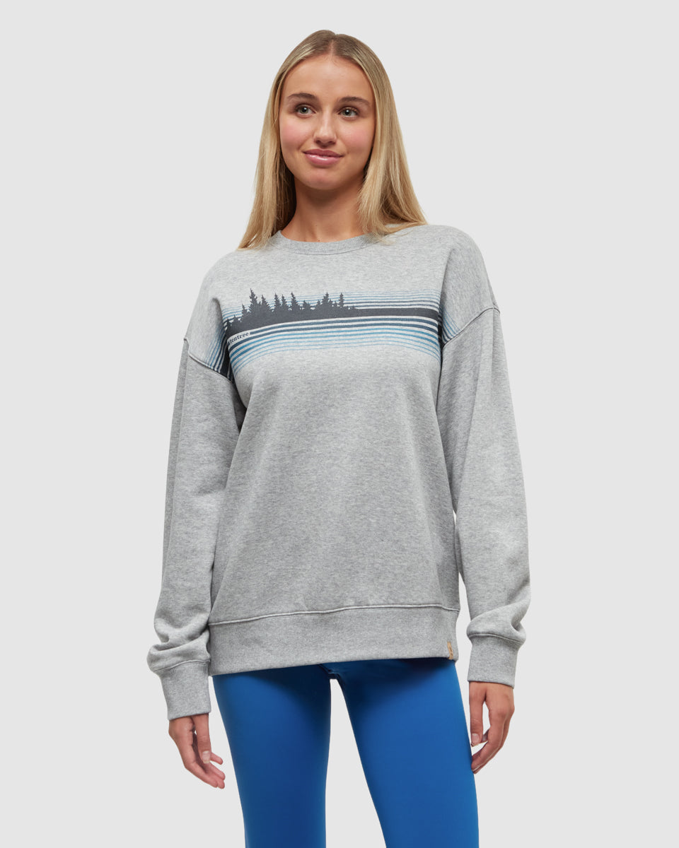 Tentree Women's Wildfire Retro Treeline Crew - Harbour Grey Heather Midnight Blue