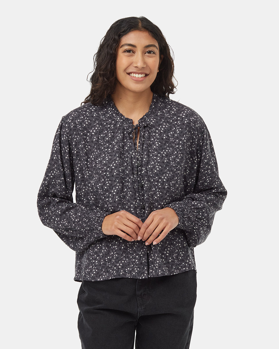 Tentree Women's EcoWoven Crepe Smocked Blouse - Graphite Flourish Floral