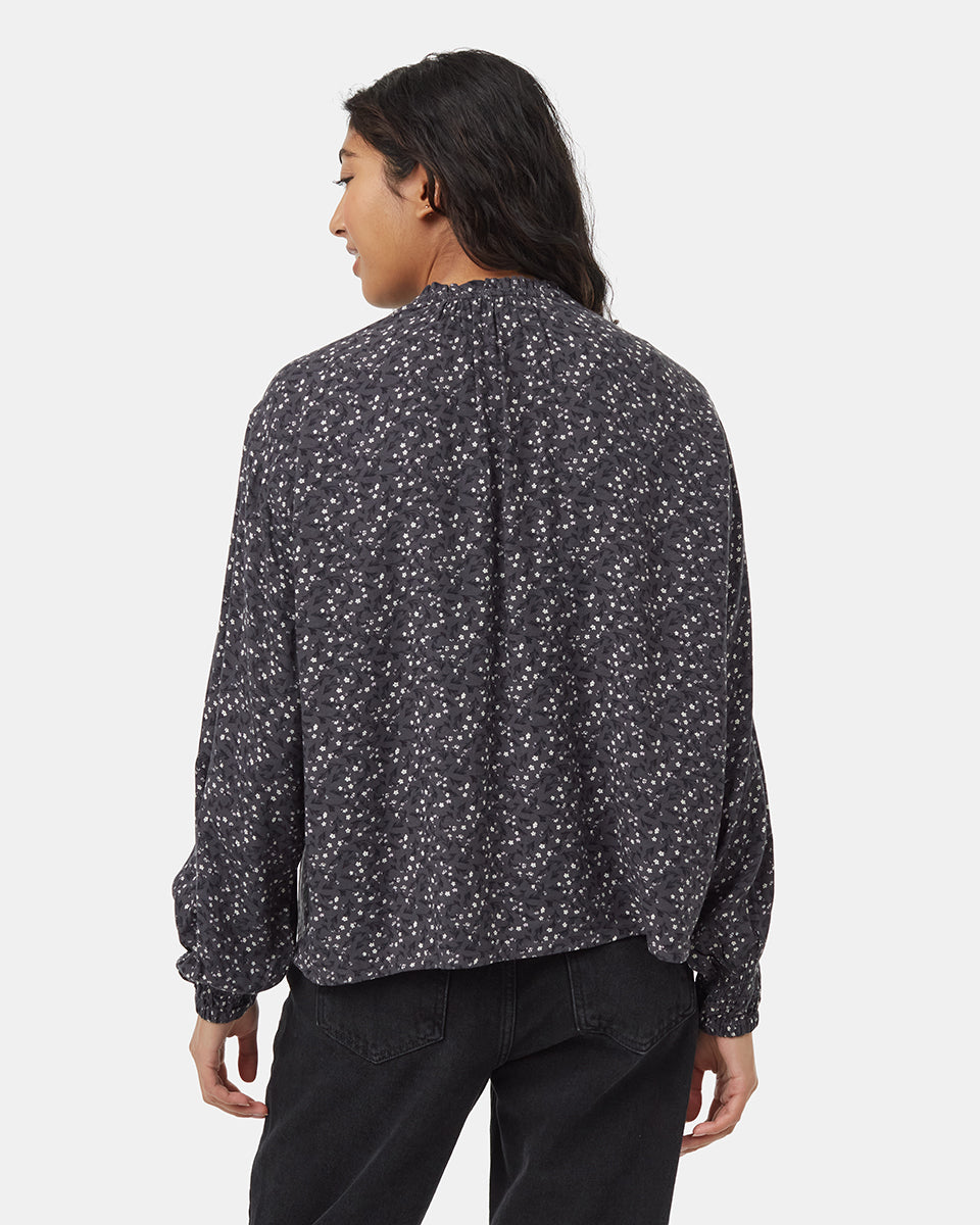 Tentree Women's EcoWoven Crepe Smocked Blouse - Graphite Flourish Floral