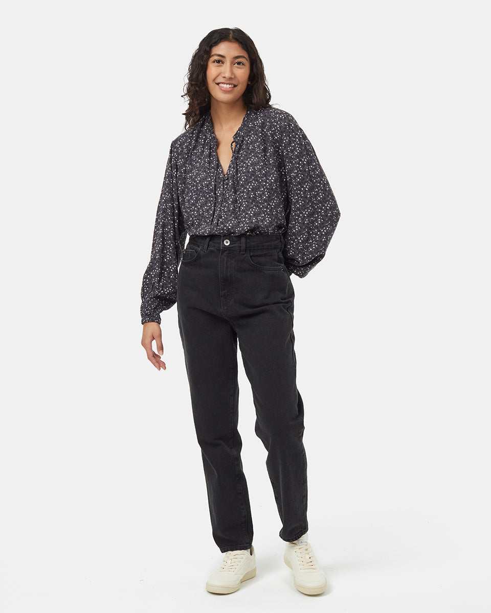 Tentree Women's EcoWoven Crepe Smocked Blouse - Graphite Flourish Floral