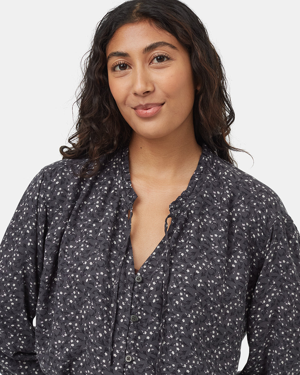 Tentree Women's EcoWoven Crepe Smocked Blouse - Graphite Flourish Floral