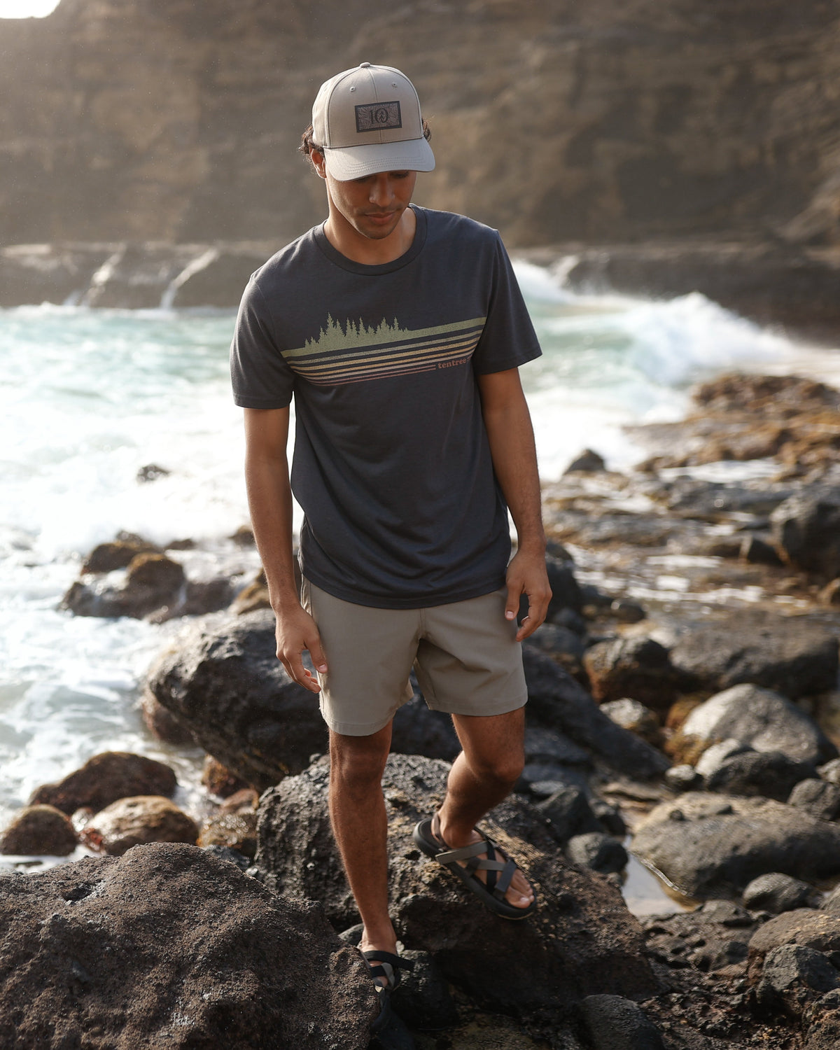 Tentree Men's Wildfire Retro Treeline T-Shirt - Graphite Light Moss