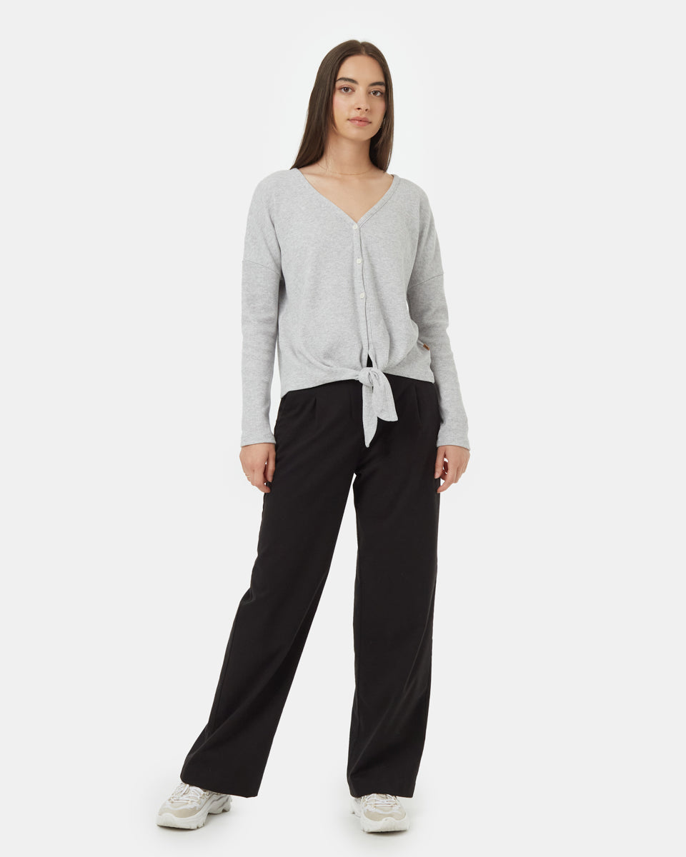 Tentree Women's Treewaffle Tie Front Top - Hi Rise Grey Heather