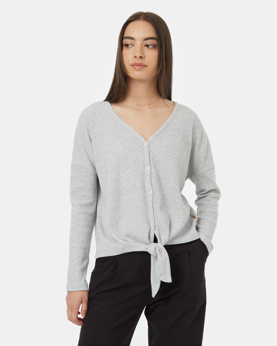 Tentree Women's Treewaffle Tie Front Top - Hi Rise Grey Heather