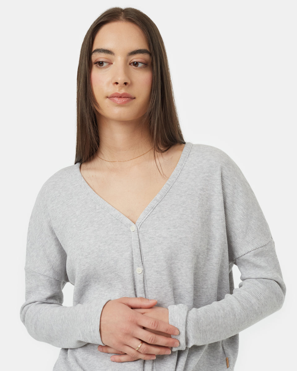 Tentree Women's Treewaffle Tie Front Top - Hi Rise Grey Heather