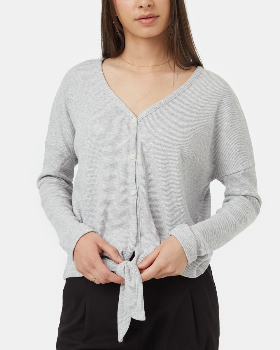 Tentree Women's Treewaffle Tie Front Top - Hi Rise Grey Heather