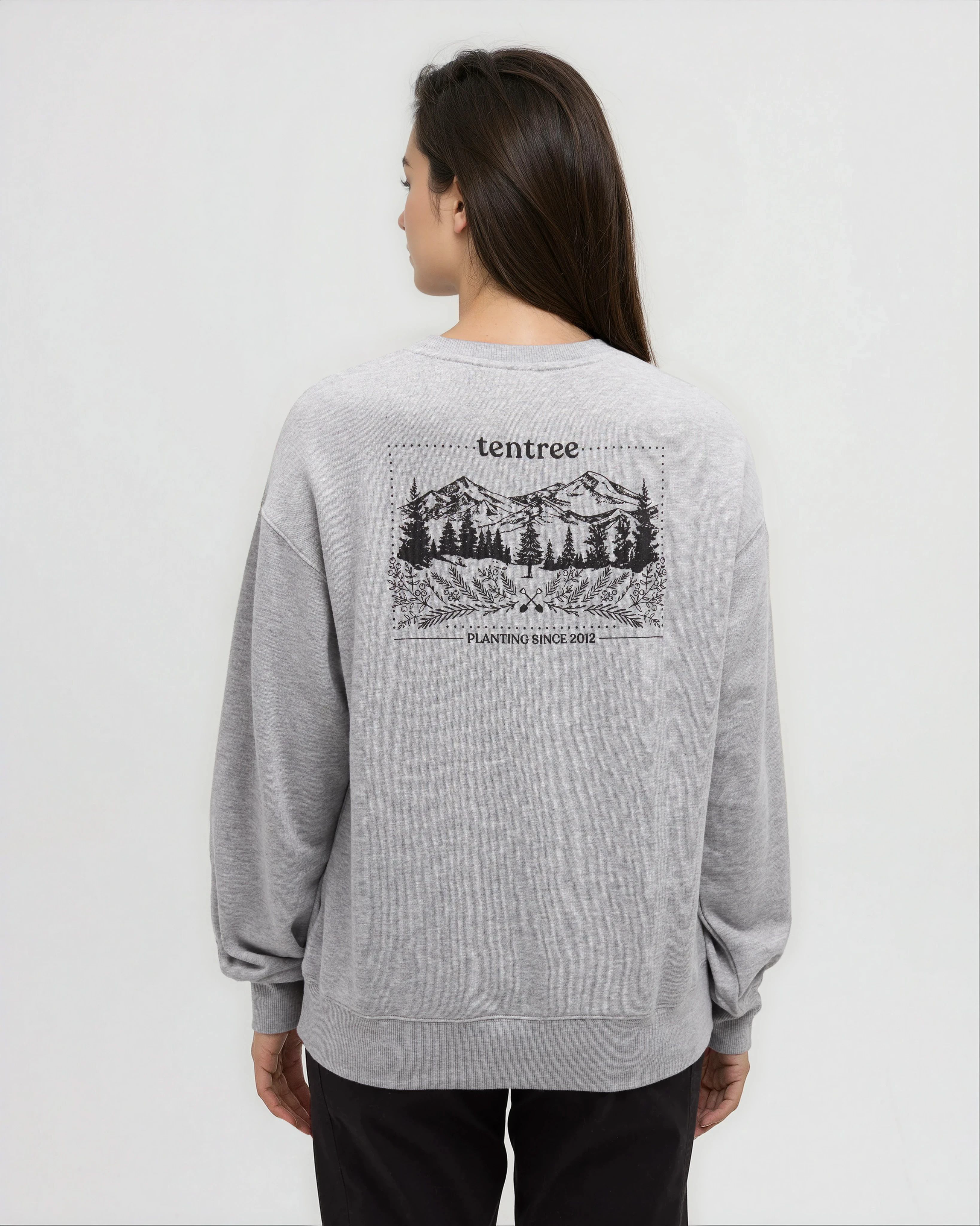 Tentree Women's Floral Heritage Crew - Harbour Grey Heather Meteorite Black