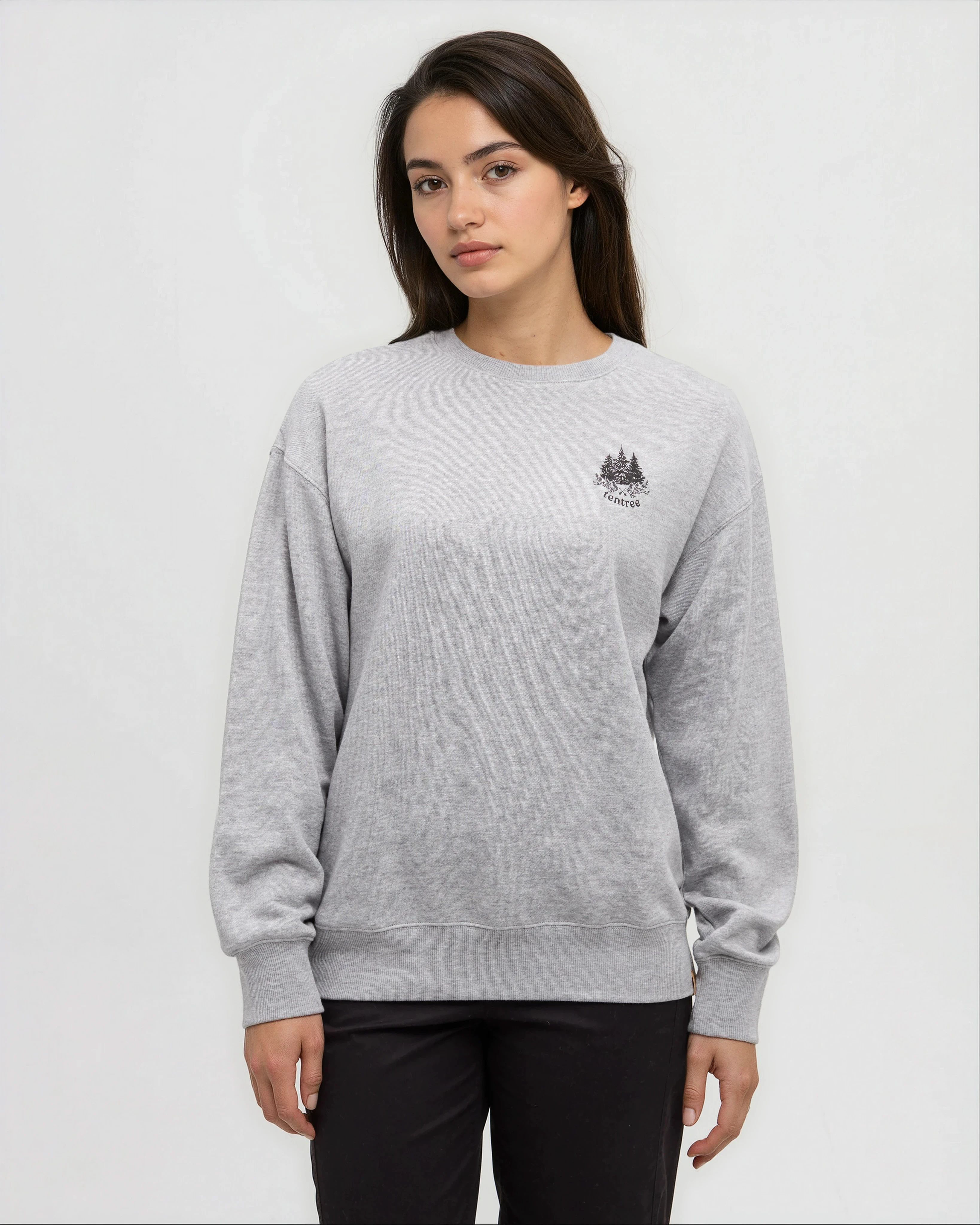 Tentree Women's Floral Heritage Crew - Harbour Grey Heather Meteorite Black