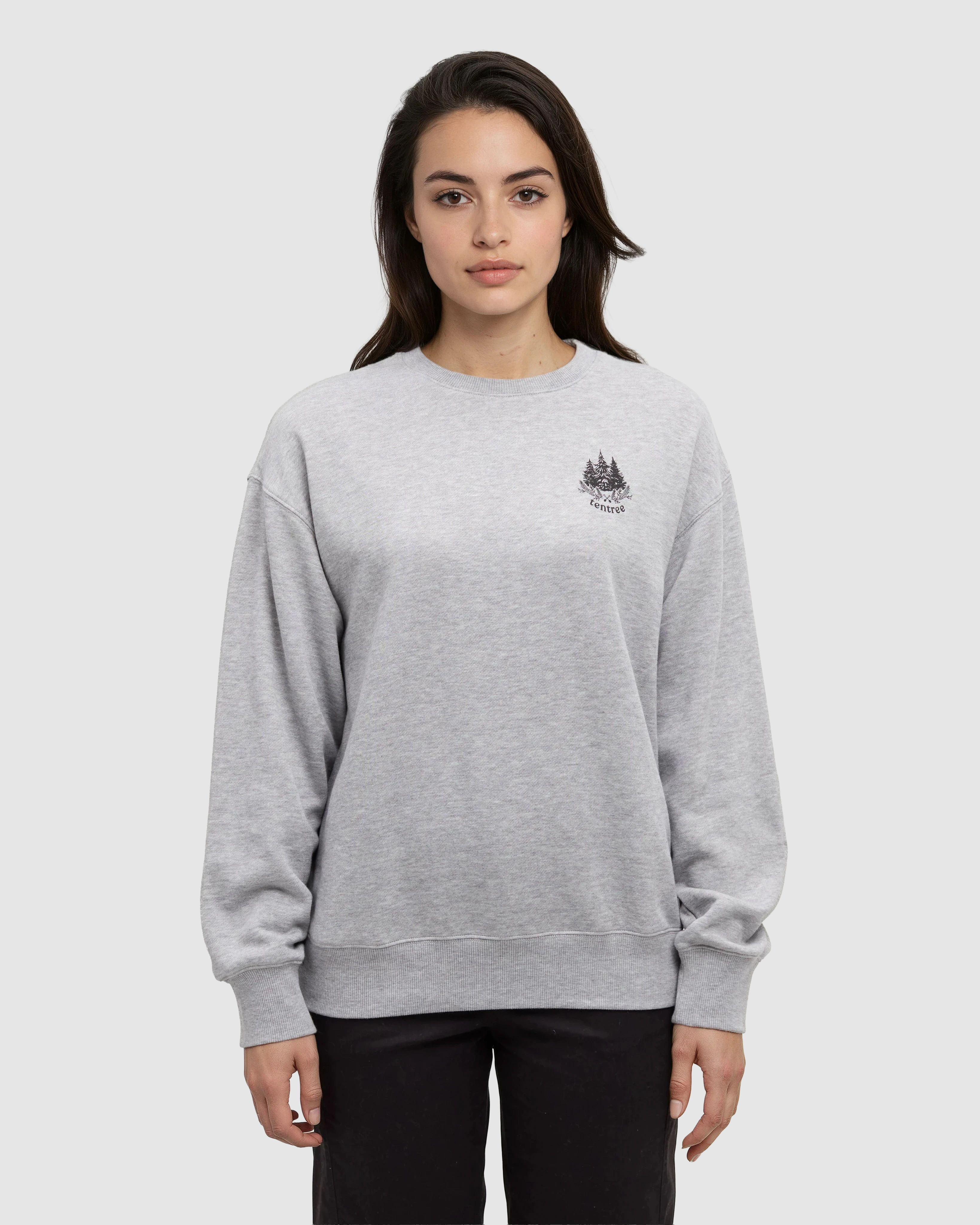 Tentree Women's Floral Heritage Crew - Harbour Grey Heather Meteorite Black