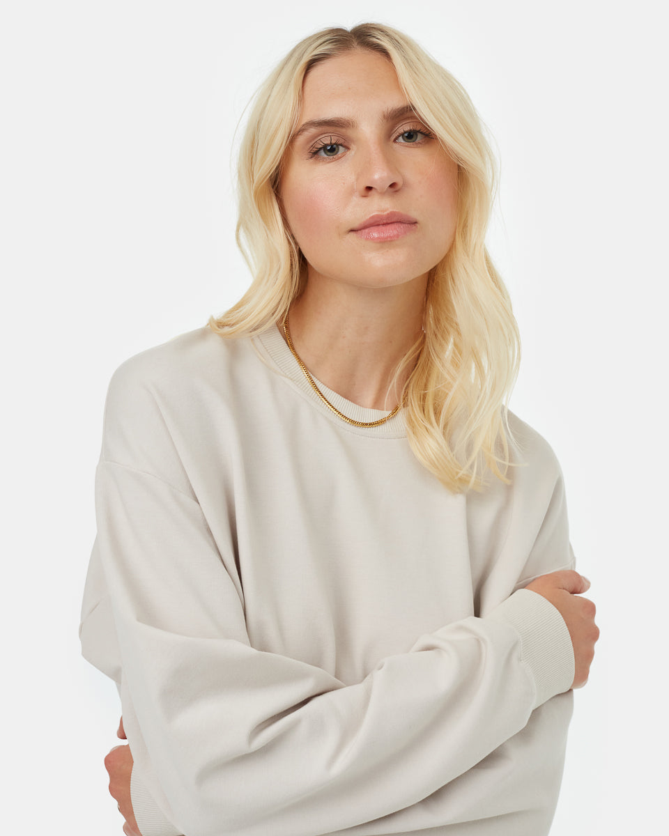 Tentree Women's French Terry Oversized Crew - Silver Cloud Grey