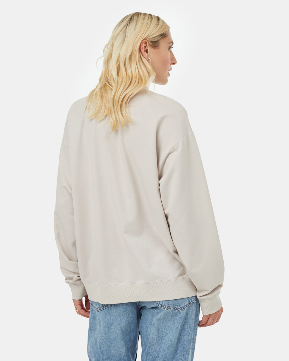 Tentree Women's French Terry Oversized Crew - Silver Cloud Grey