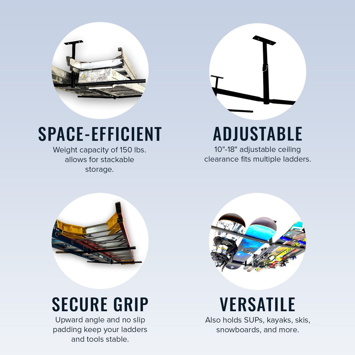 Hi-Port 2 | Ladder Adjustable Ceiling Storage Rack | Double | Holds 150 lbs - product view 3