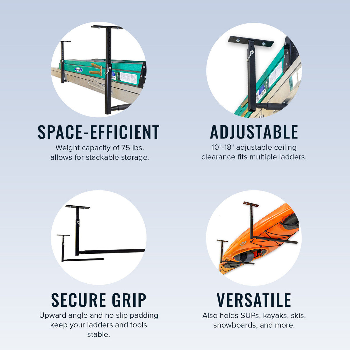 Hi-Port 2 | Adjustable Ceiling Storage Rack | Single | Holds 75 lbs - product view 4
