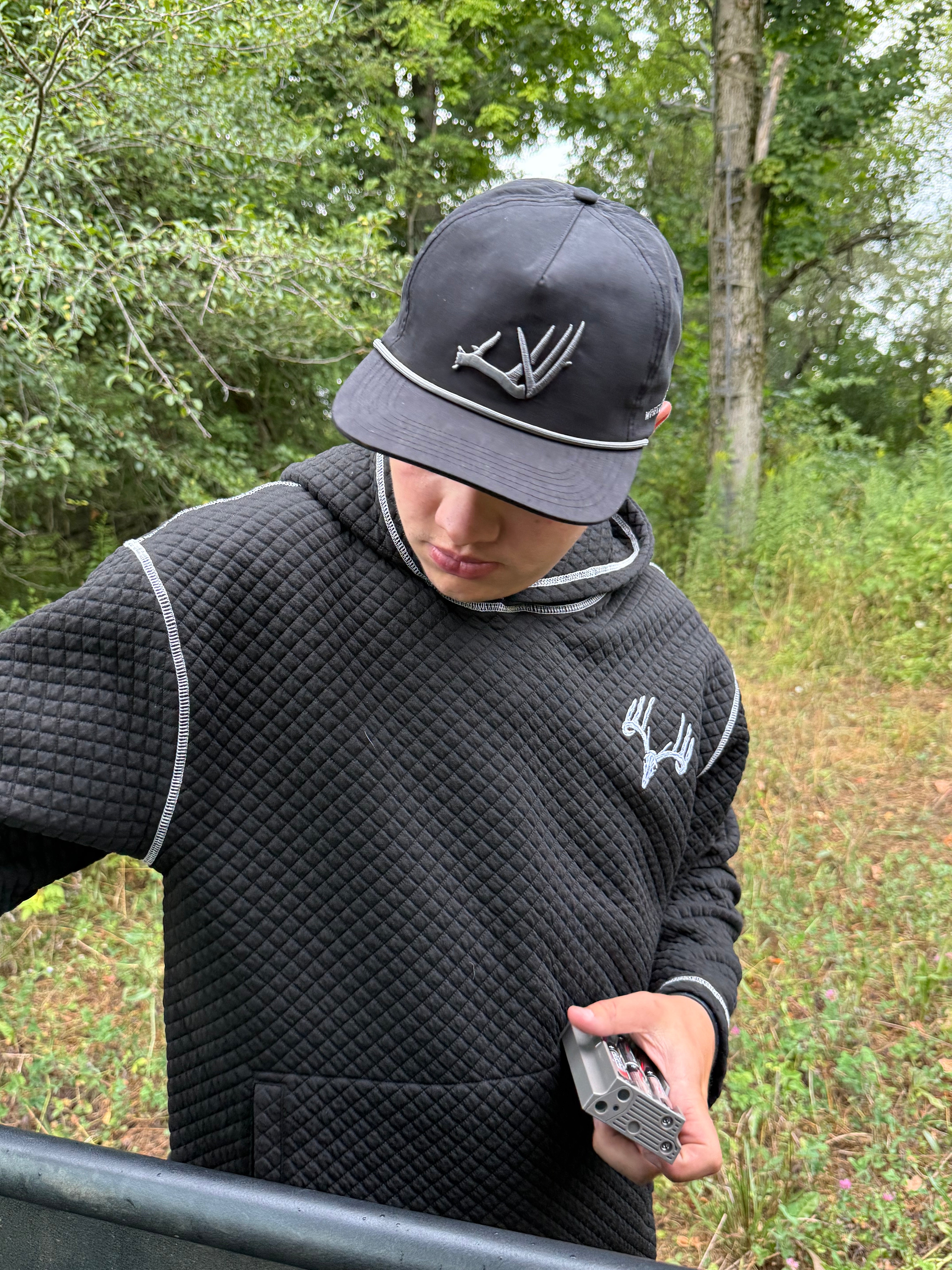 Whitetail Co. Rut Line Waffle Hoodie Black (SIZE UP)