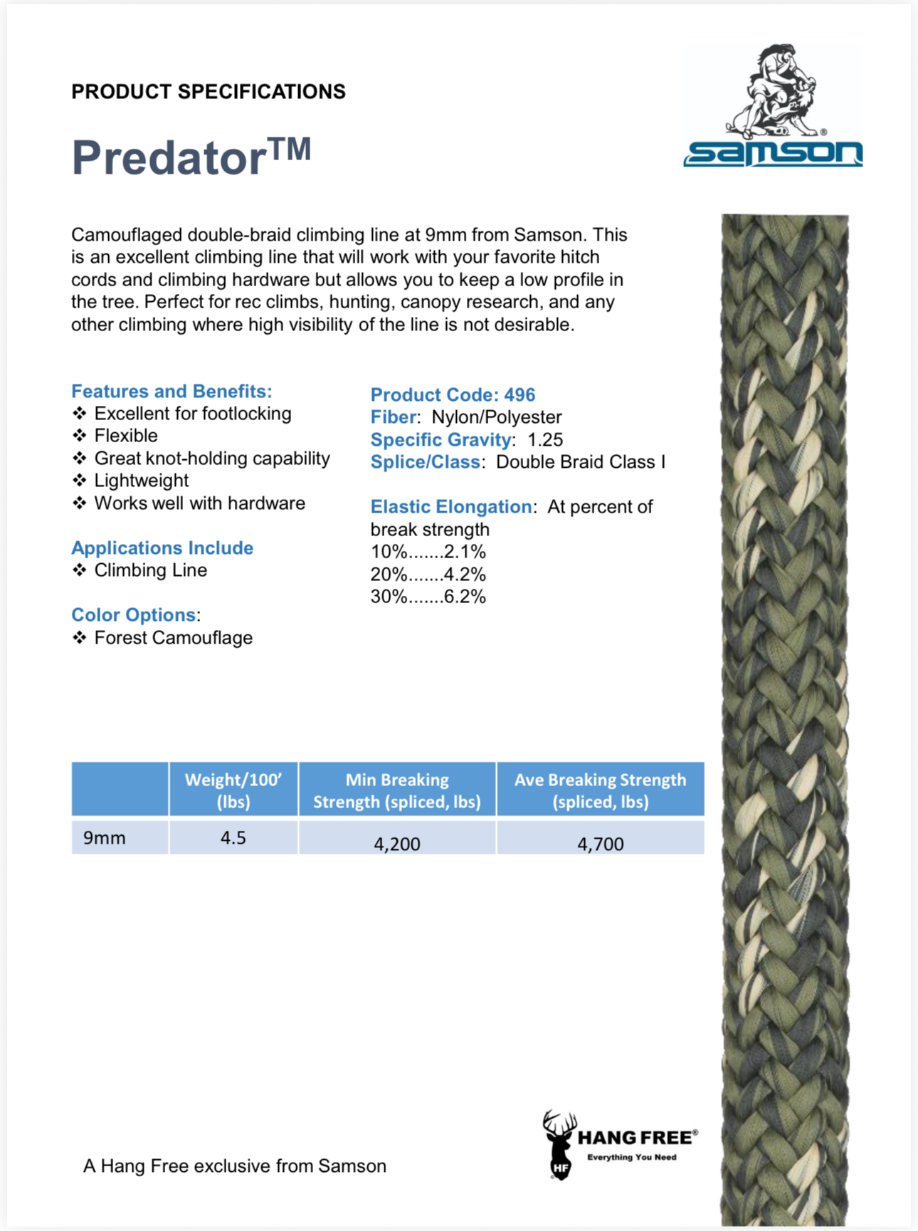 Hang Free 9mm Predator™ Rope-By The Foot — view 2
