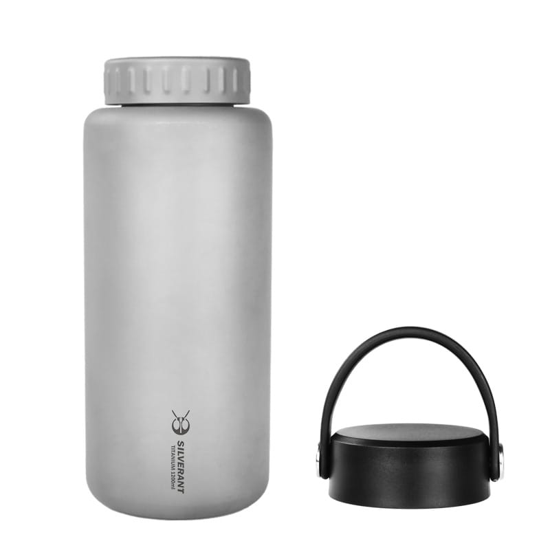 SilverAnt 1200ml wide-mouth titanium bottle with spare black cap