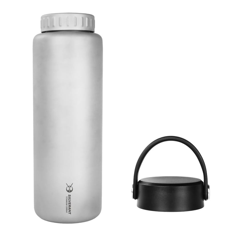 SilverAnt 1500ml wide-mouth titanium bottle with spare black cap