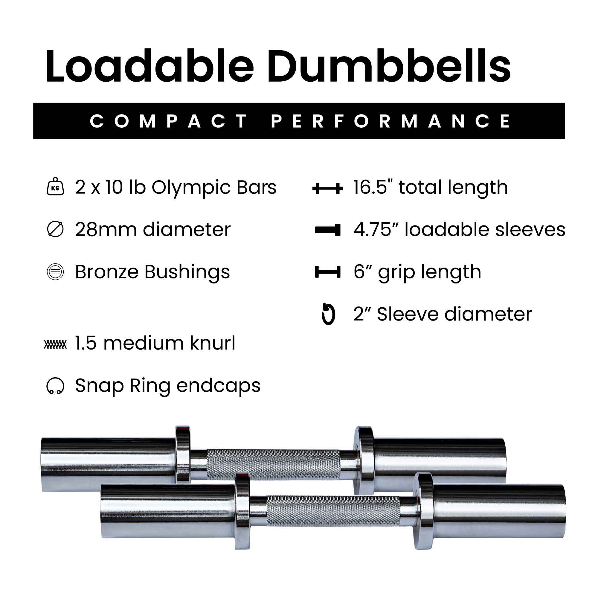 Barbell Standard Loadable Dumbbell Bars - Pair - view 4