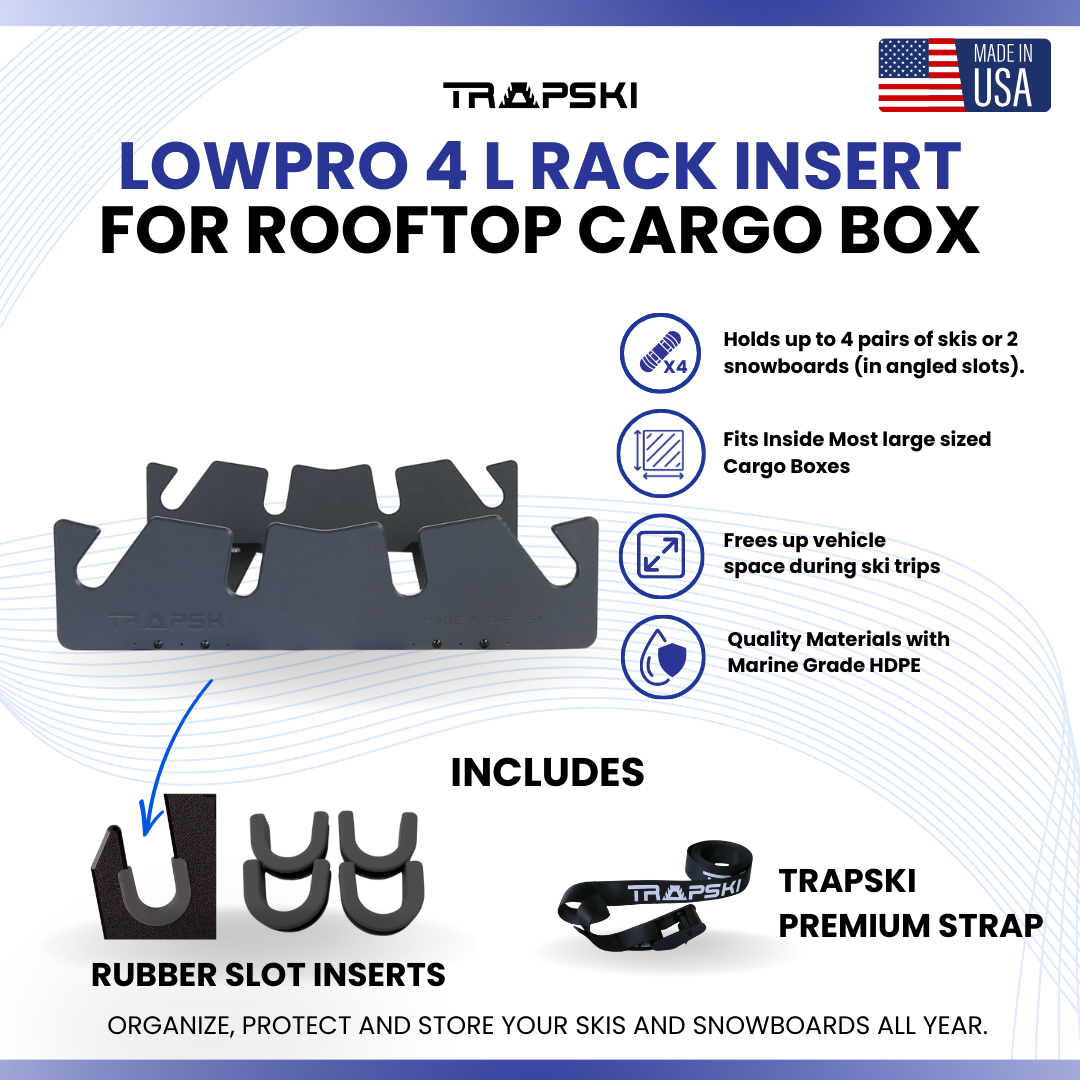 TRAPSKI LowPro 4 L Ski and Snowboard Rack Insert for Rooftop Cargo Box