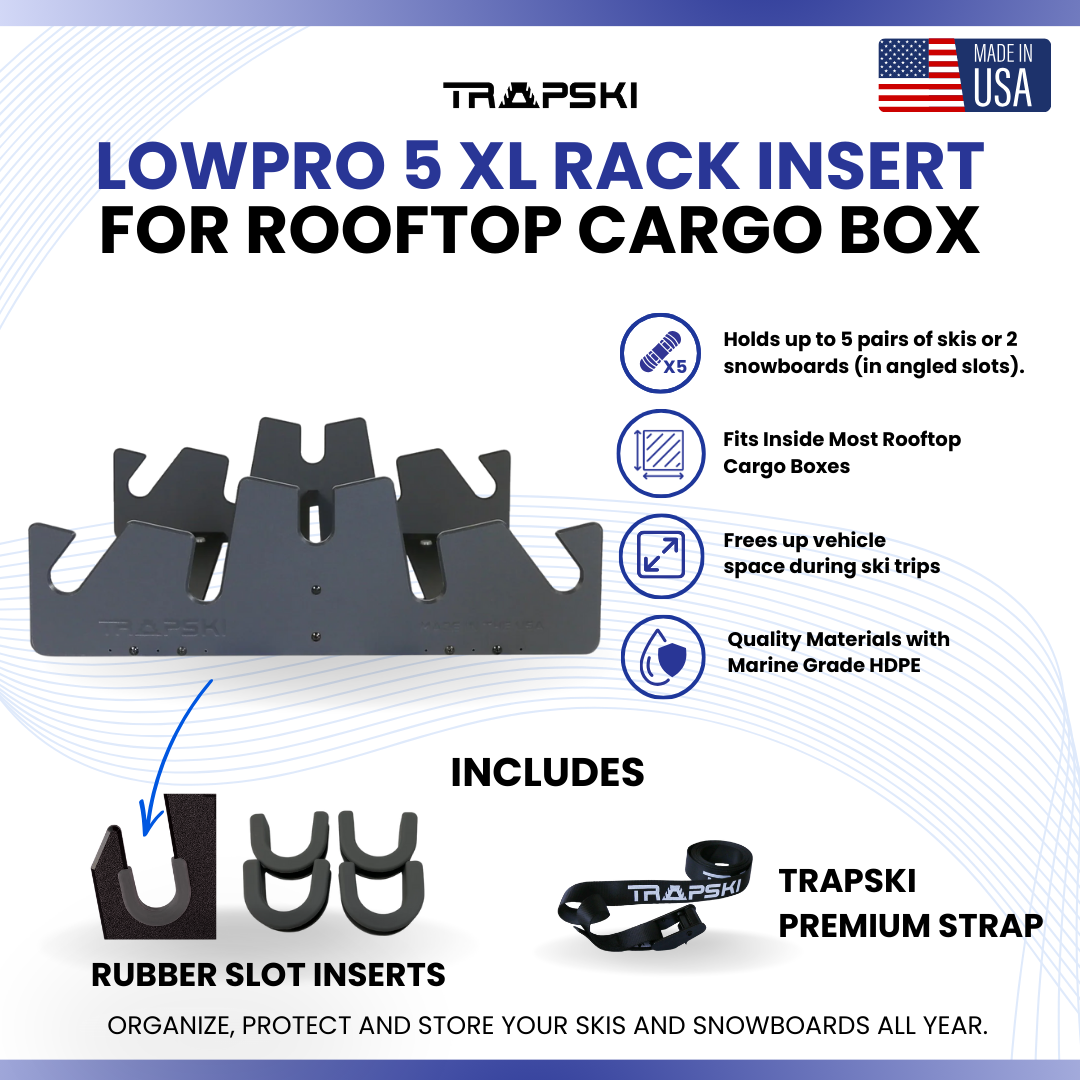 TRAPSKI LowPro 5 XL Ski and Snowboard Rack Insert for Rooftop Cargo Box