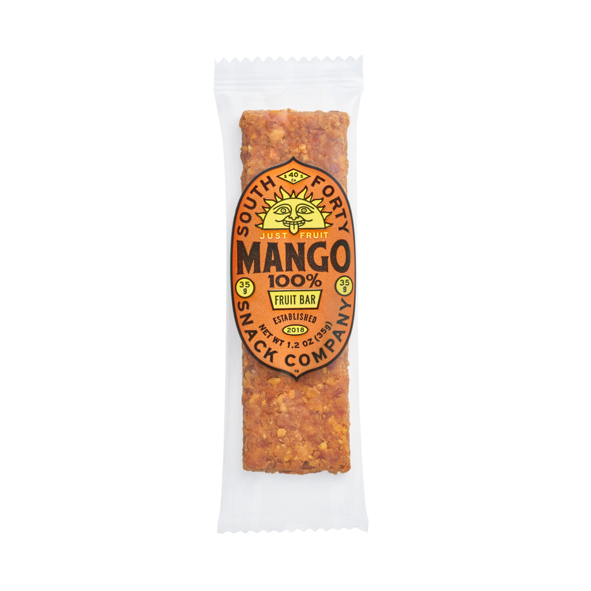 South Forty Mango Fruit Bar single wrapped 1.2 oz (35 g) bar, front of package