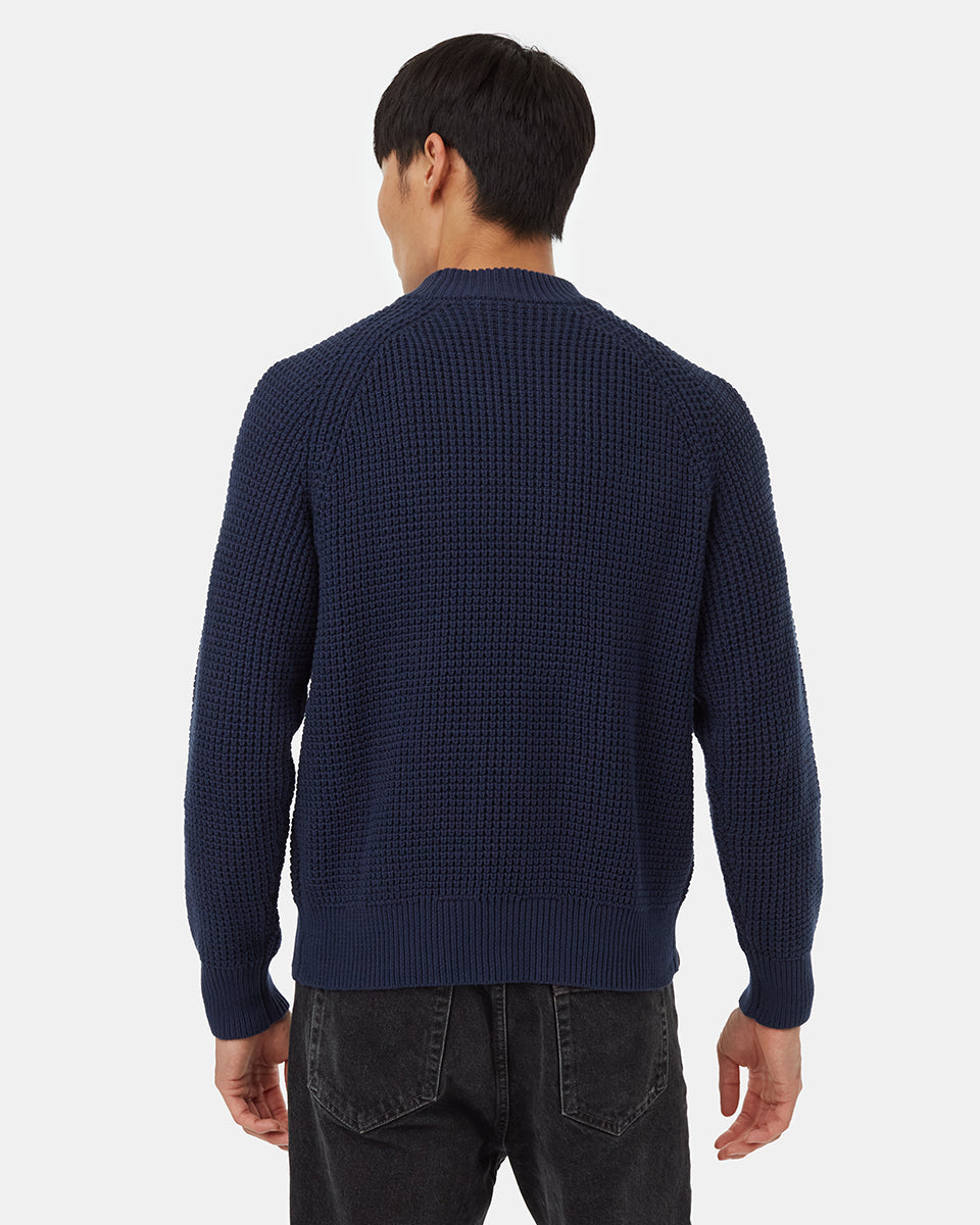 Tentree Men's Highline Mock Neck Waffle Crew - Dress Blue