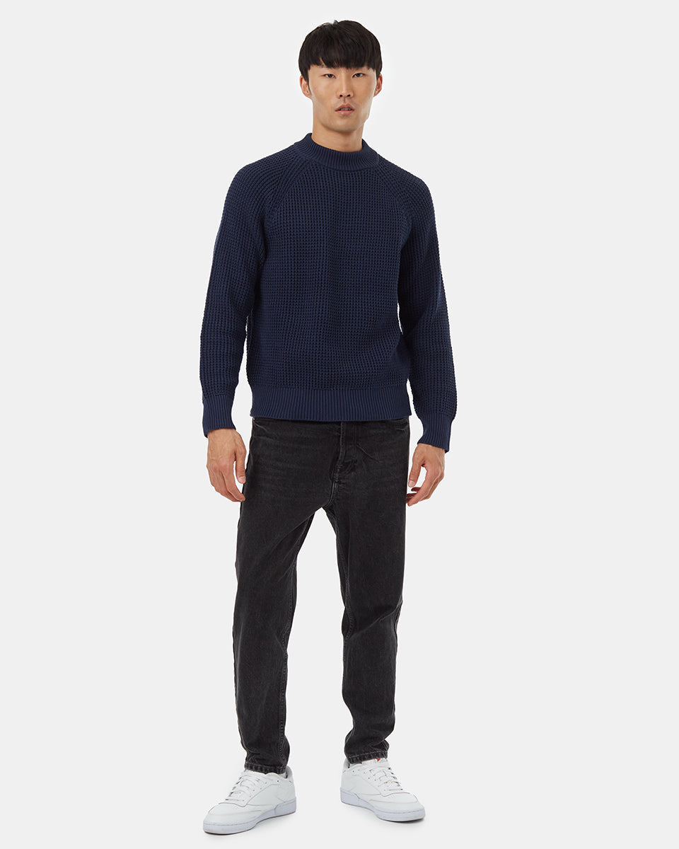 Tentree Men's Highline Mock Neck Waffle Crew - Dress Blue