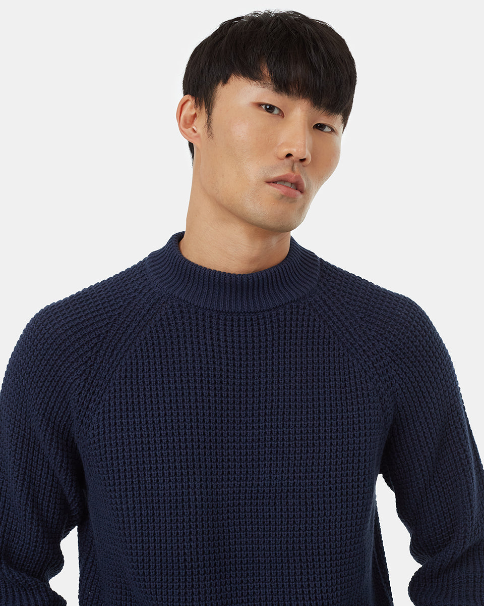 Tentree Men's Highline Mock Neck Waffle Crew - Dress Blue