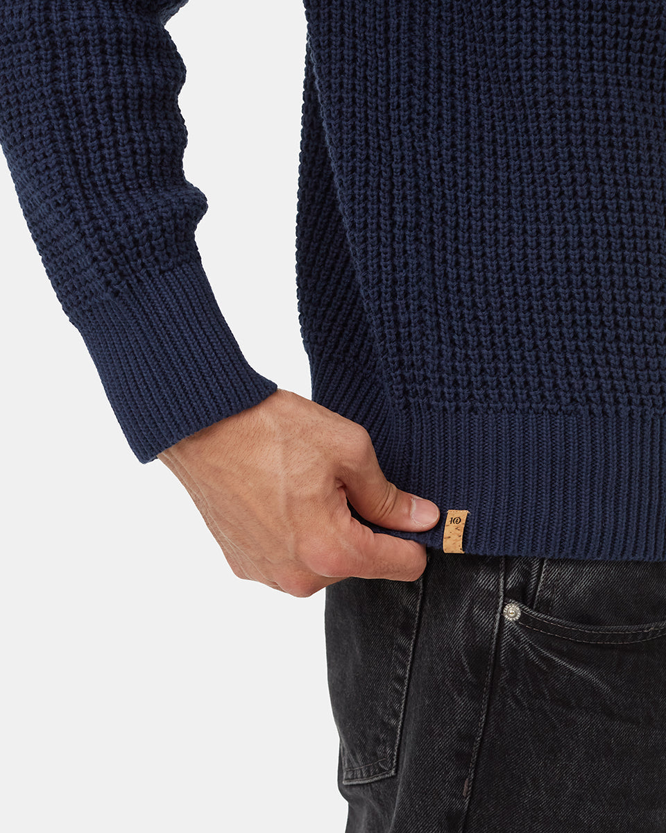 Tentree Men's Highline Mock Neck Waffle Crew - Dress Blue