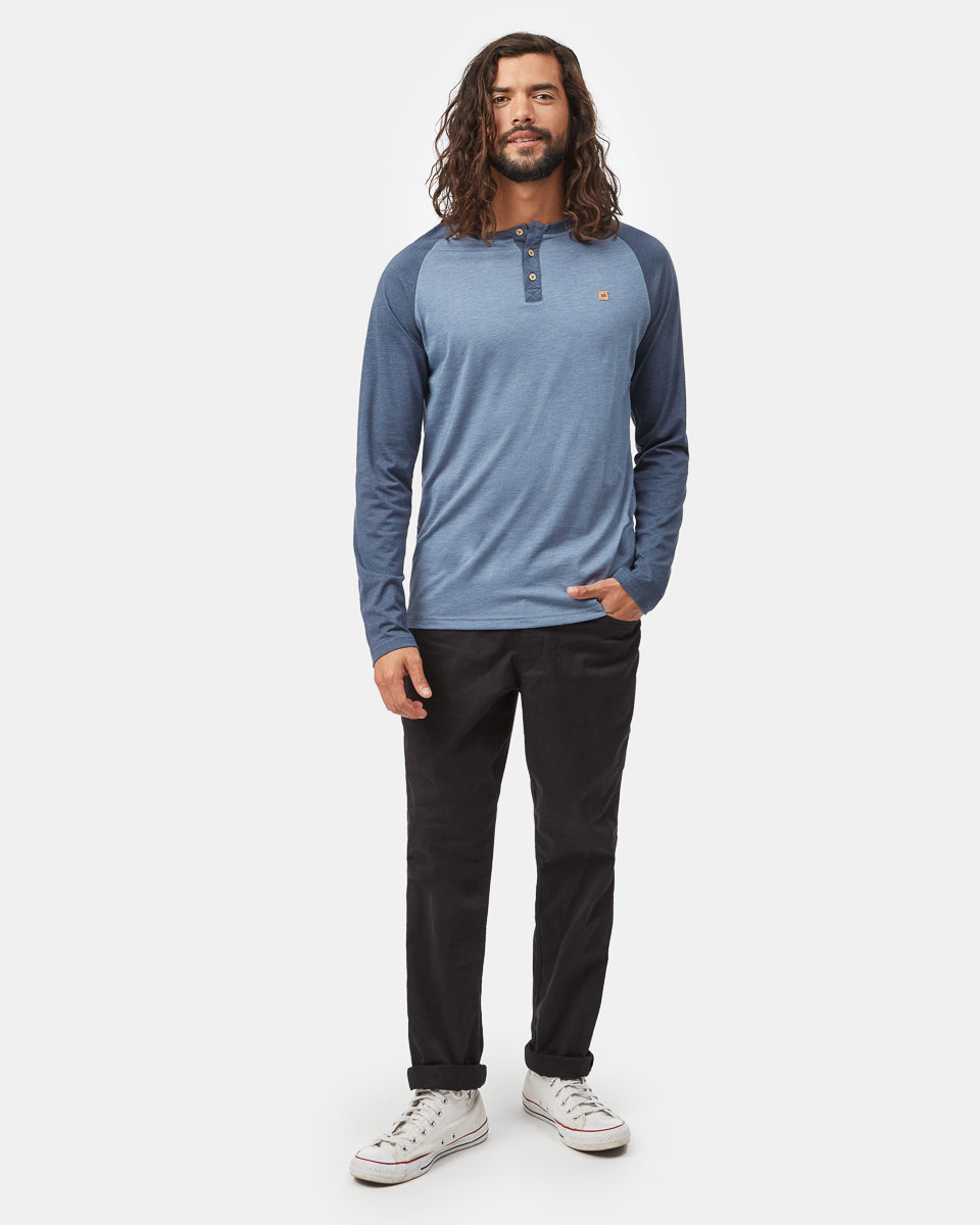 Tentree Men's TreeBlend Baker Henley Longsleeve - Vintage Blue Heather_Dress Blue Heather