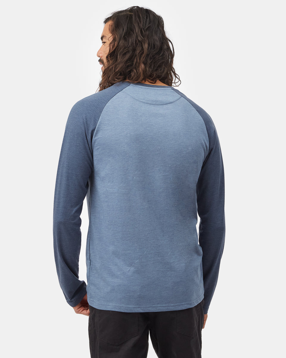 Tentree Men's TreeBlend Baker Henley Longsleeve - Vintage Blue Heather_Dress Blue Heather