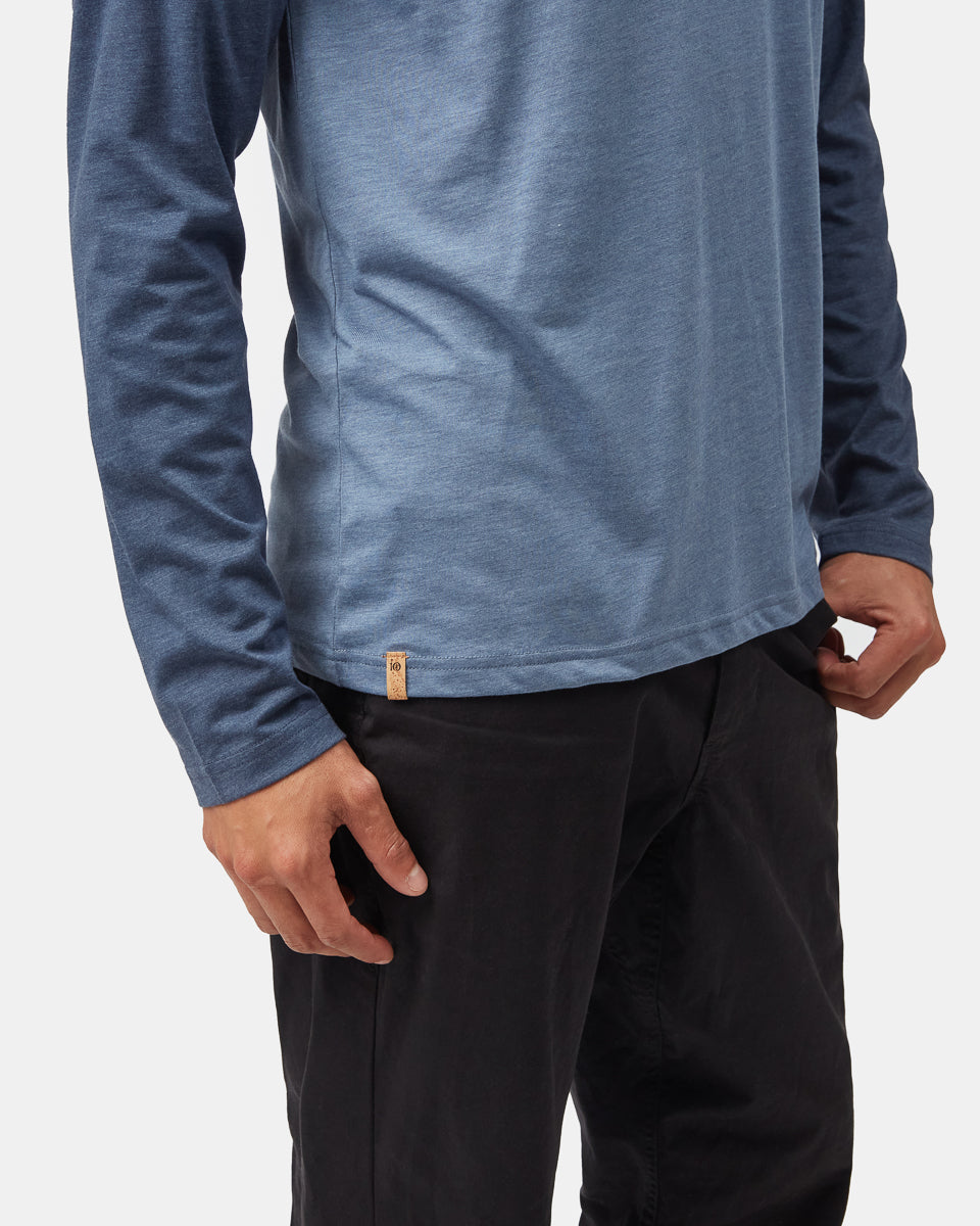 Tentree Men's TreeBlend Baker Henley Longsleeve - Vintage Blue Heather_Dress Blue Heather