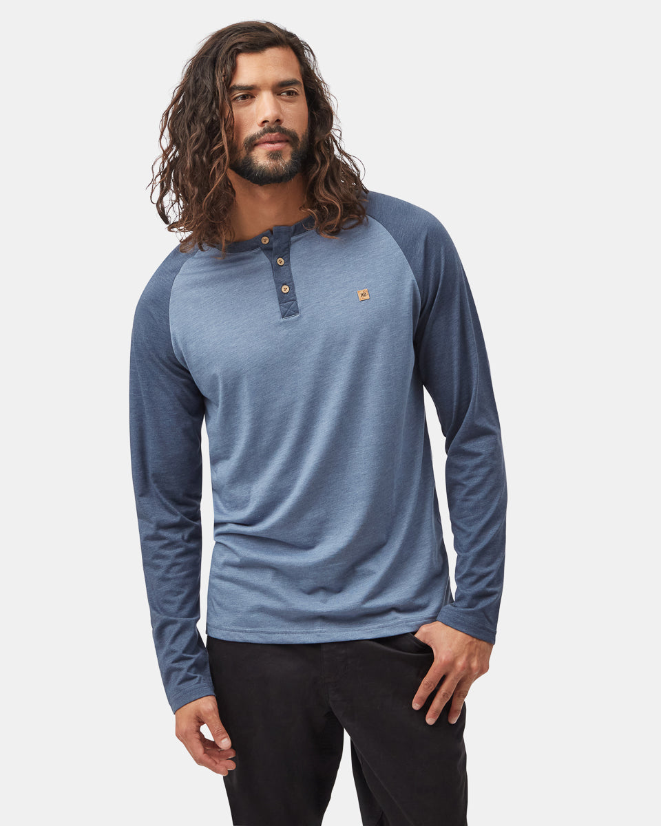 Tentree Men's TreeBlend Baker Henley Longsleeve - Vintage Blue Heather_Dress Blue Heather