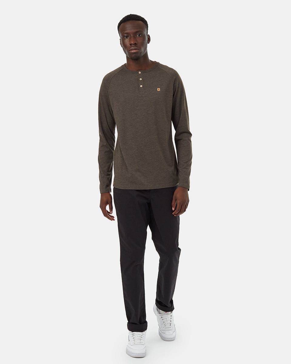 Tentree Men's TreeBlend Baker Henley Longsleeve - Black Olive Green Heather