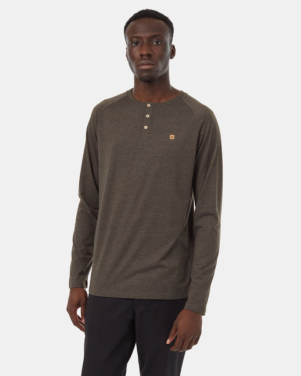 Tentree Men's TreeBlend Baker Henley Longsleeve - Black Olive Green Heather