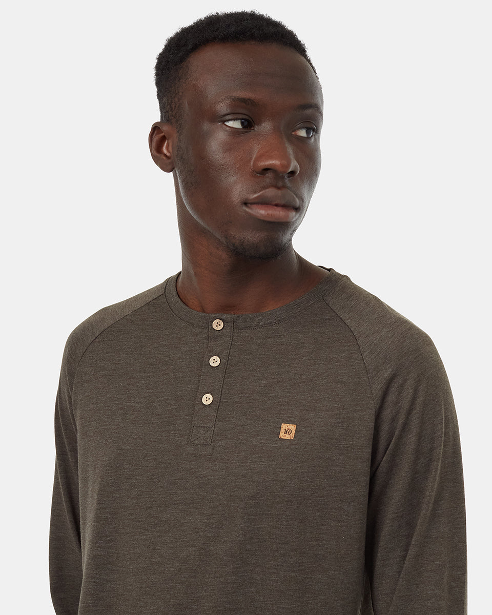 Tentree Men's TreeBlend Baker Henley Longsleeve - Black Olive Green Heather