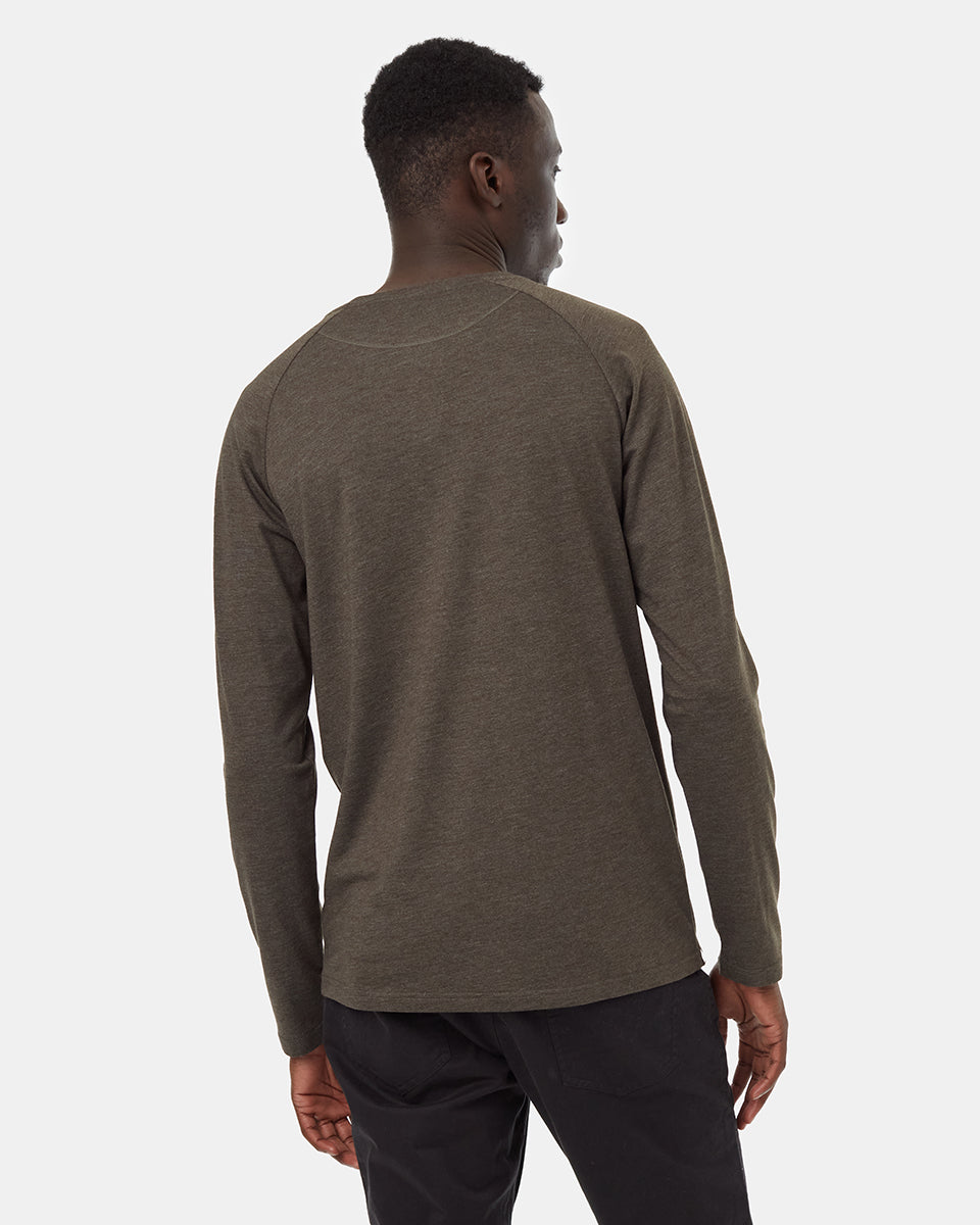 Tentree Men's TreeBlend Baker Henley Longsleeve - Black Olive Green Heather