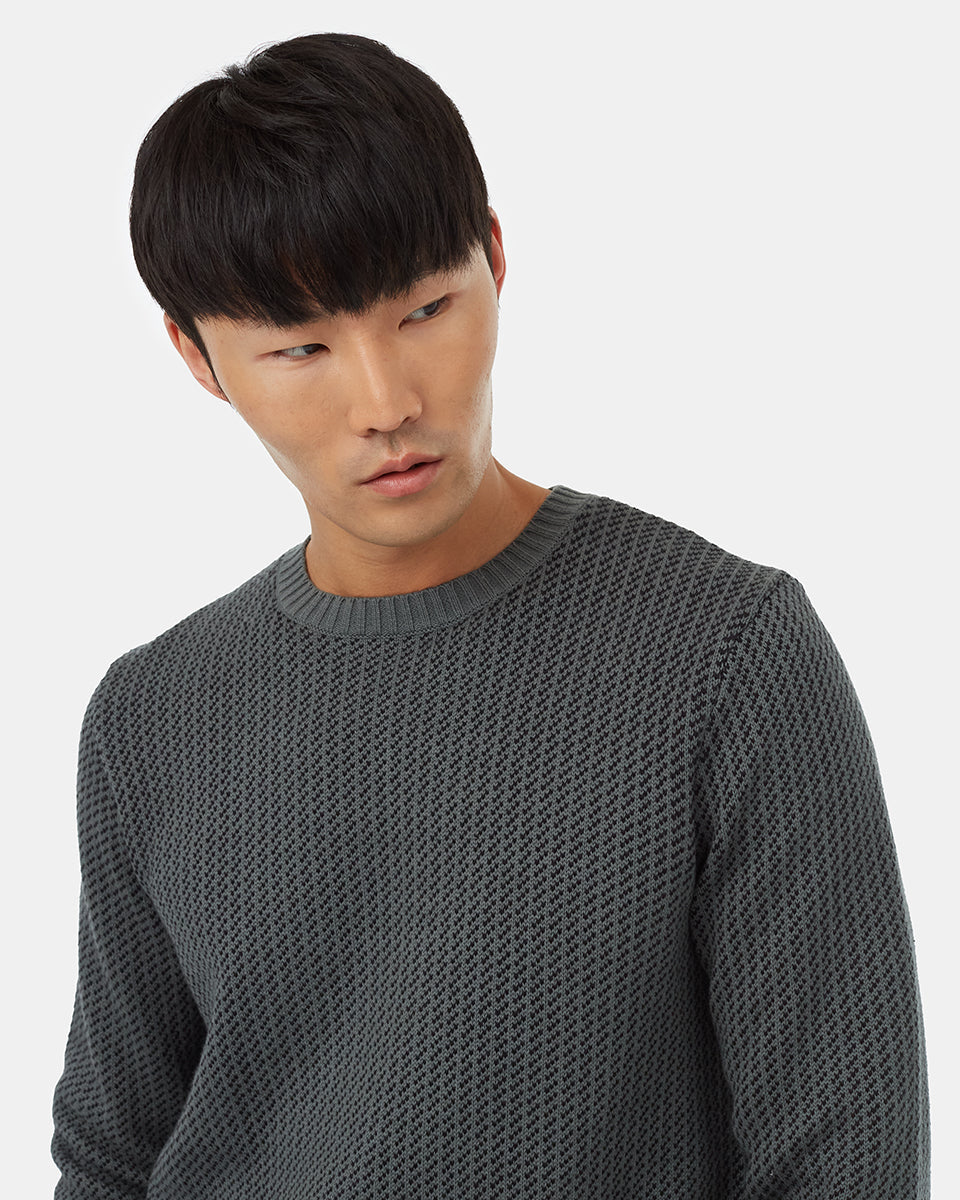 Tentree Men's Highline Patterned Crew - Urban Green Meteorite Black