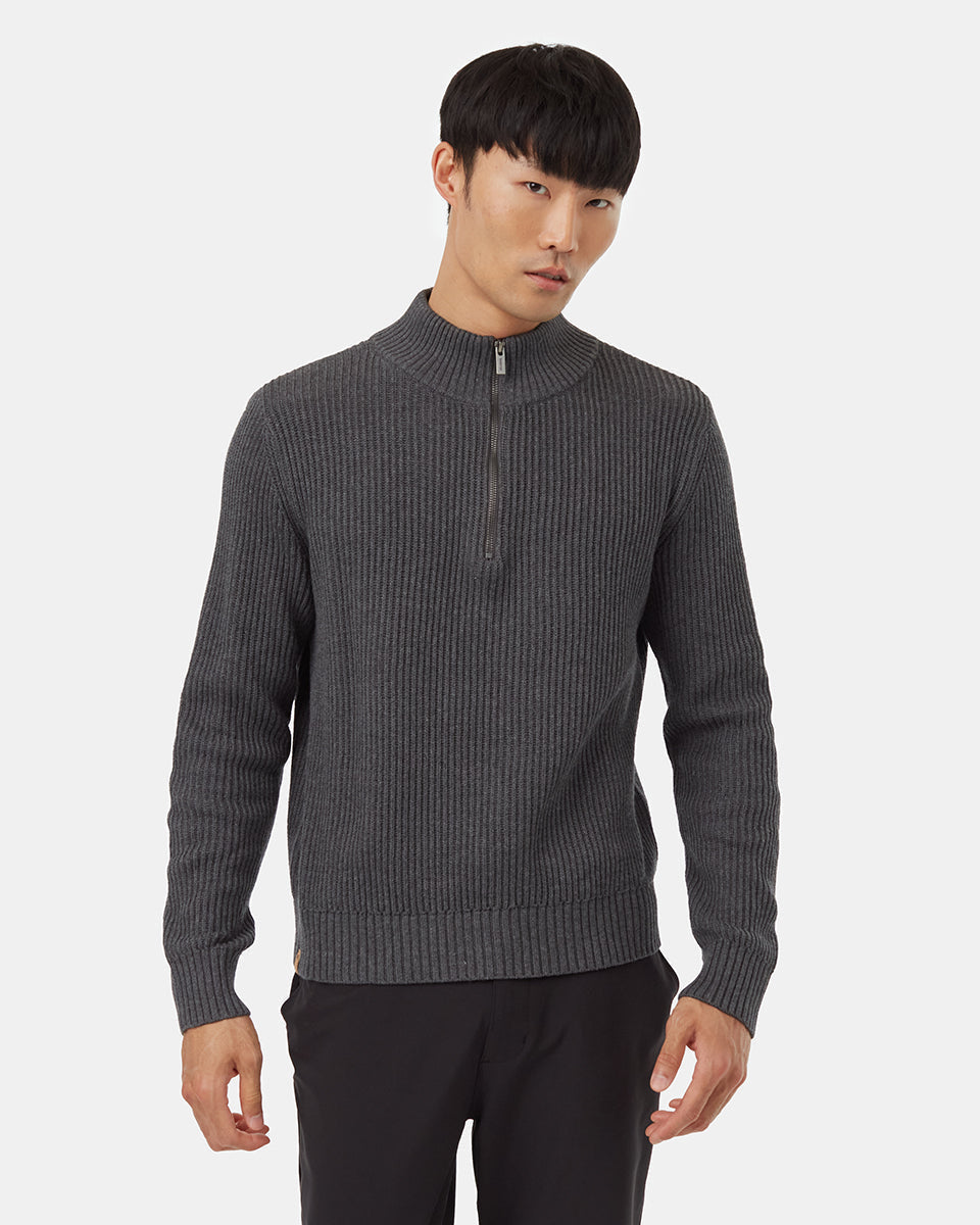 Tentree Men's Highline 1/4 Zip Sweater - Dark Grey Heather