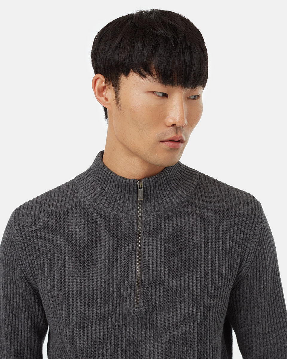 Tentree Men's Highline 1/4 Zip Sweater - Dark Grey Heather