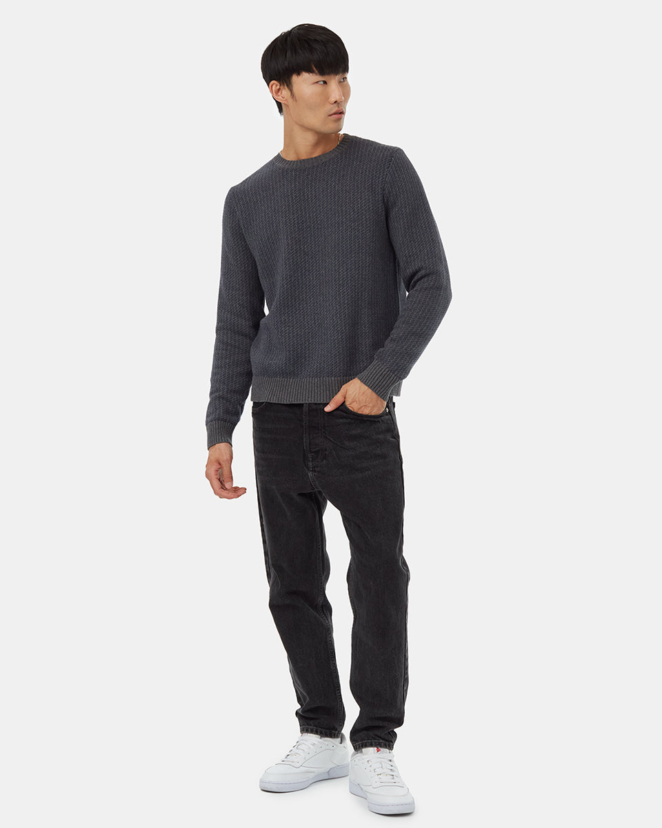 Tentree Men's Highline Patterned Crew - Dark Grey Heather Dress Blue