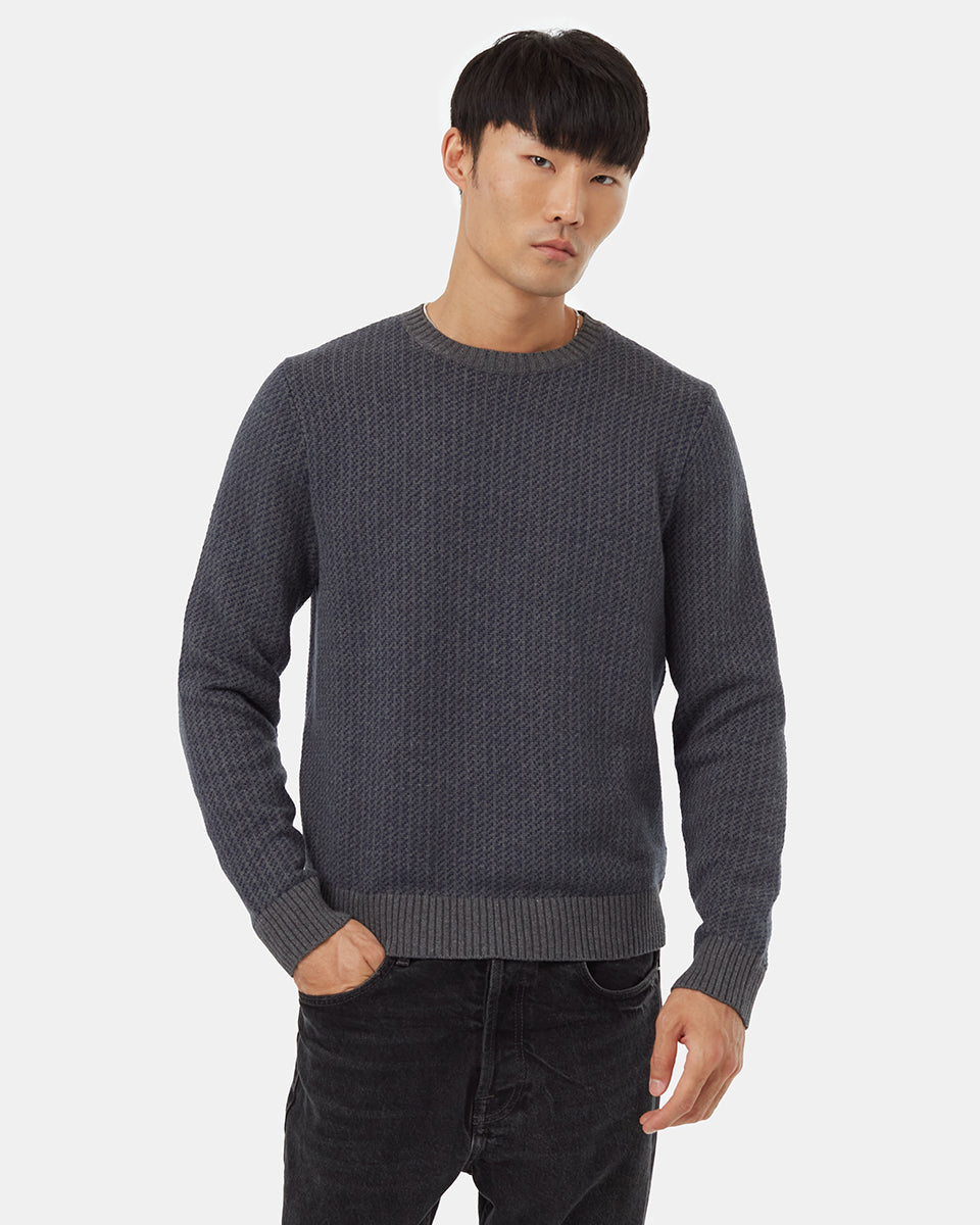 Tentree Men's Highline Patterned Crew - Dark Grey Heather Dress Blue