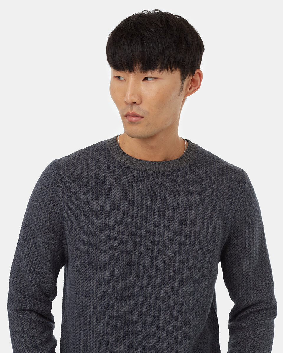 Tentree Men's Highline Patterned Crew - Dark Grey Heather Dress Blue