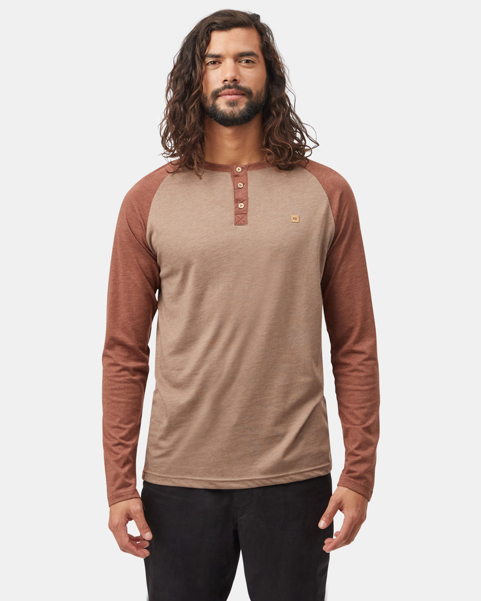 Tentree Men's TreeBlend Baker Henley Longsleeve - Pine Bark Heather Sepia Heather
