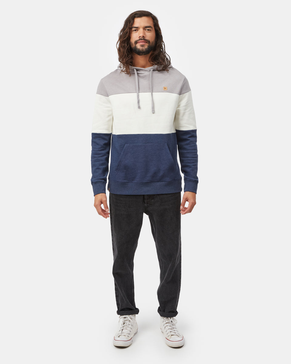 Tentree Men's TreeFleece Blocked Reynard Hoodie - Zinc Cloud White Dress Blue