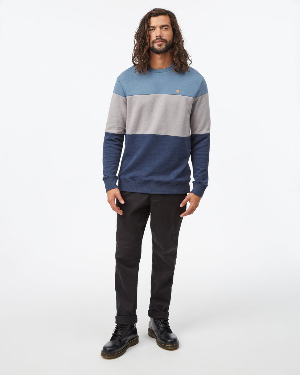 Tentree Men's Blocked Reynard Crew - Vintage Blue Zinc Dress Blue