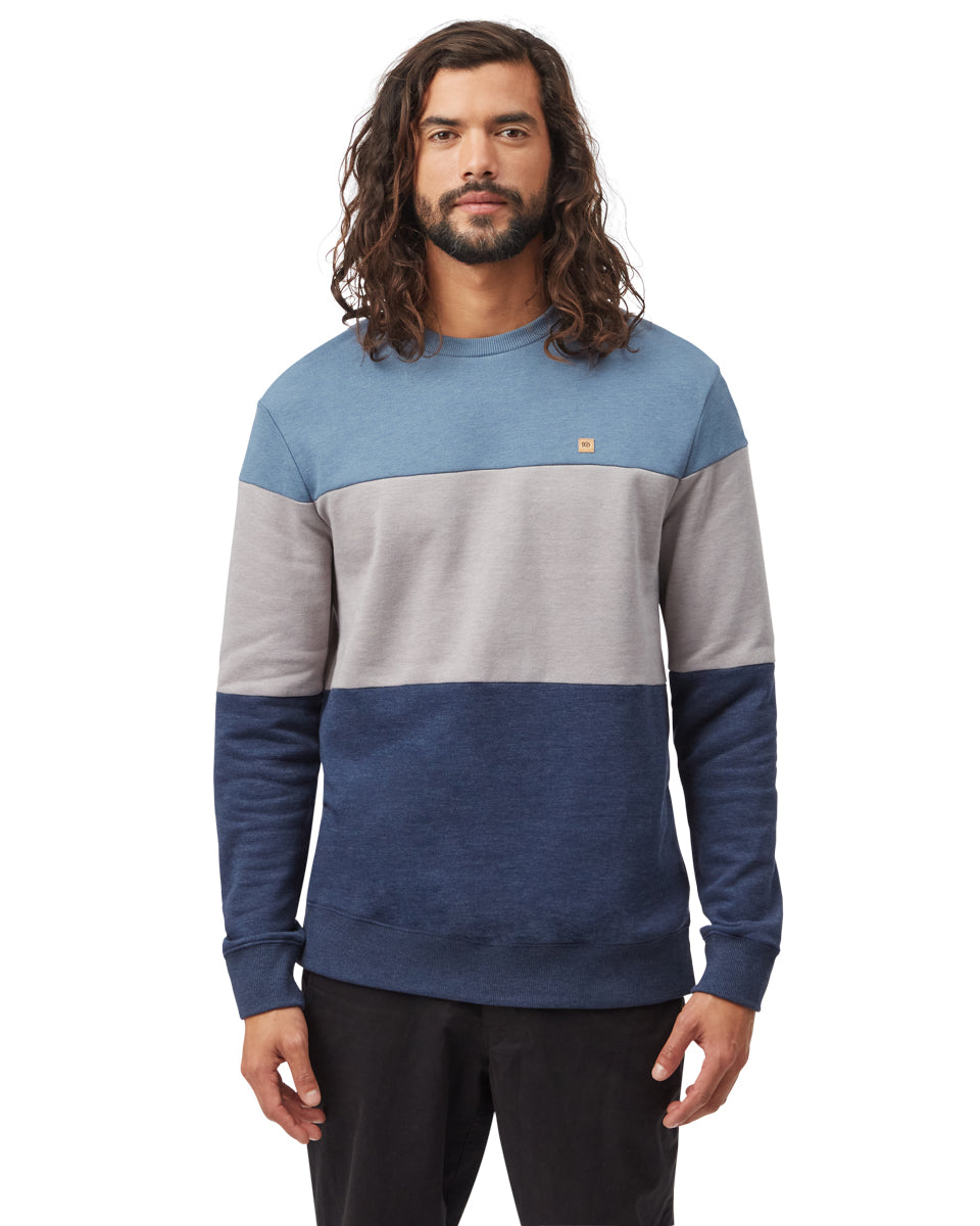 Tentree Men's Blocked Reynard Crew - Vintage Blue Zinc Dress Blue