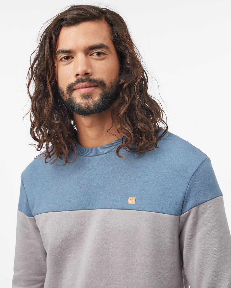 Tentree Men's Blocked Reynard Crew - Vintage Blue Zinc Dress Blue